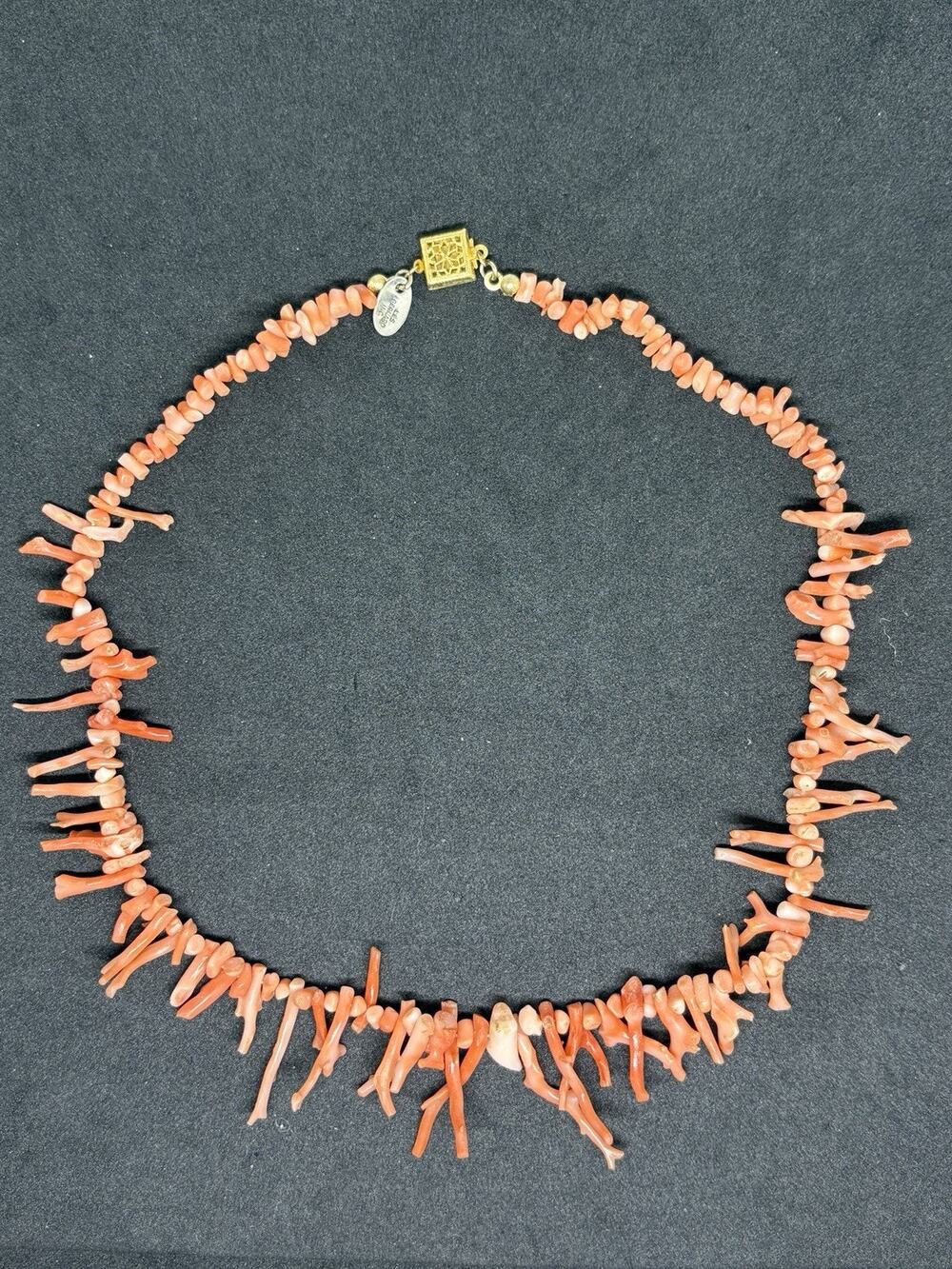 Vintage Signed Les Bernard Inc graduated Salmon Coral branch Necklace 15 Inch”